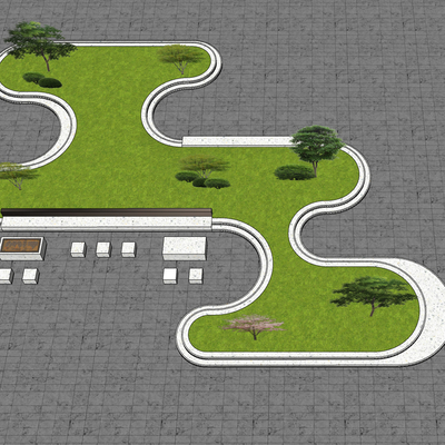  曲线树池 户外椅su模型 