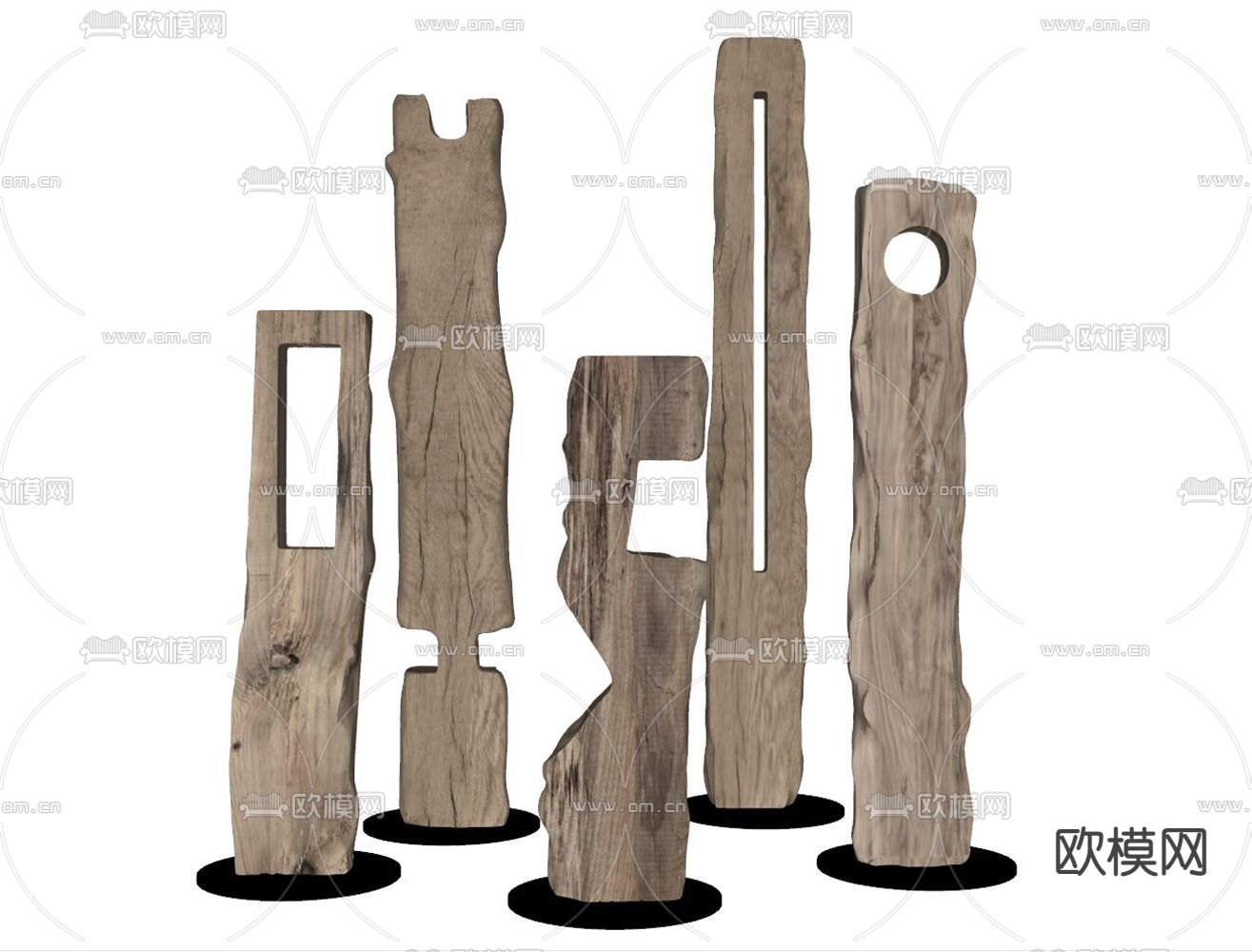 侘寂风木雕塑摆件su模型下载（渲染图2）