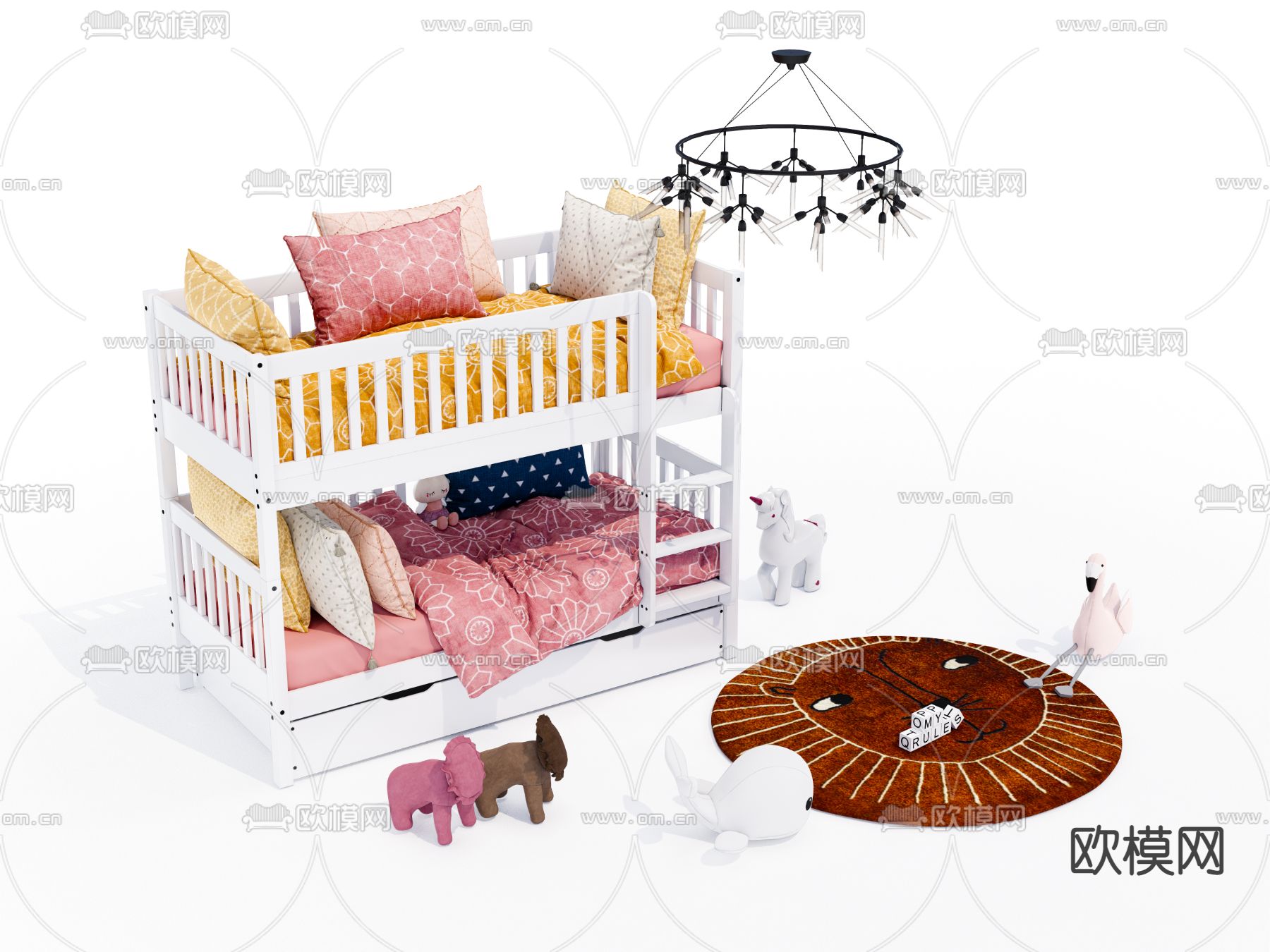 儿童床 双层床 上下床su模型下载（渲染图1）