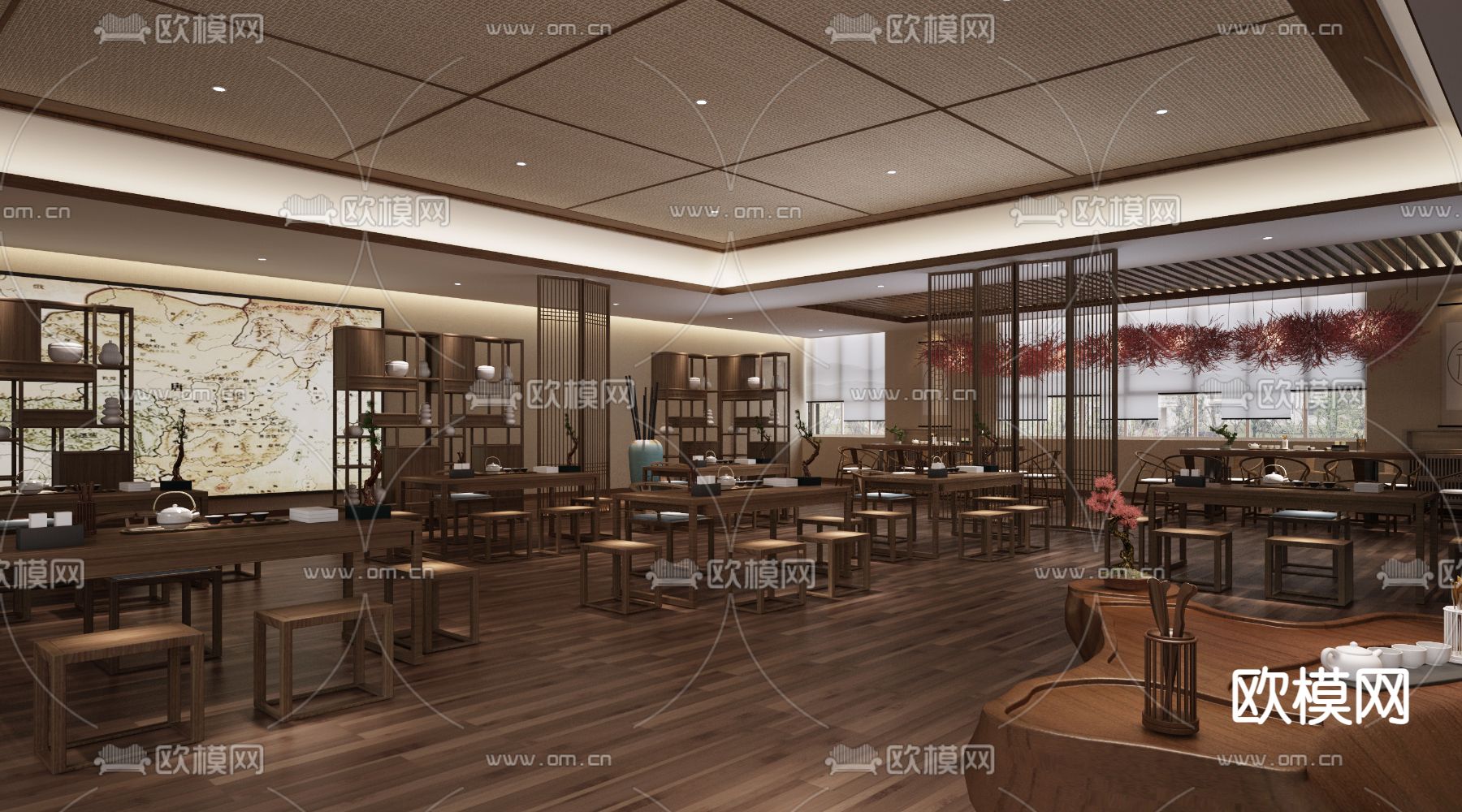 新中式茶艺教室3d模型下载（渲染图1）