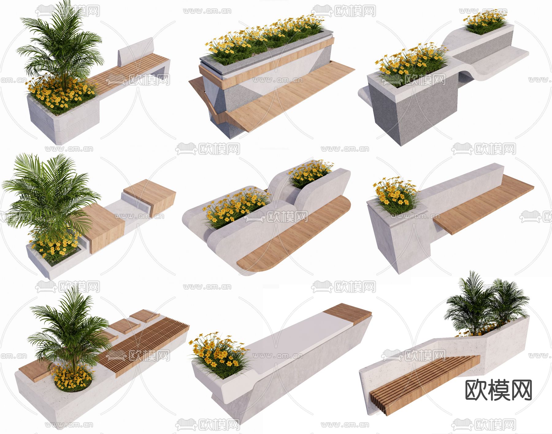 现代景观树池公共座椅su模型下载（渲染图1）