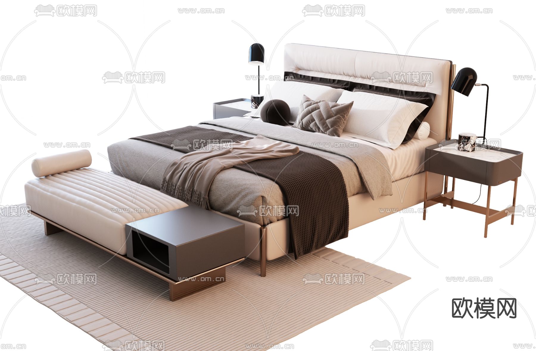 现代双人床3d模型下载