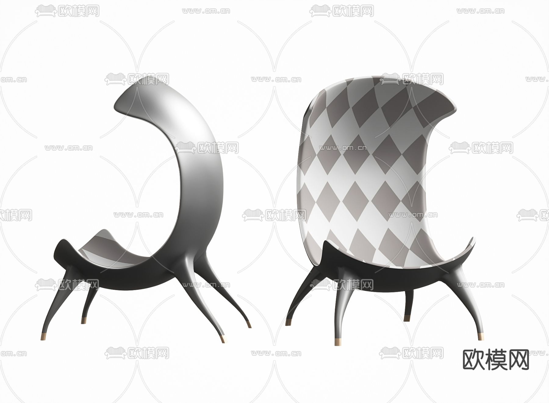 后现代曲面 休闲椅子su模型下载（渲染图1）