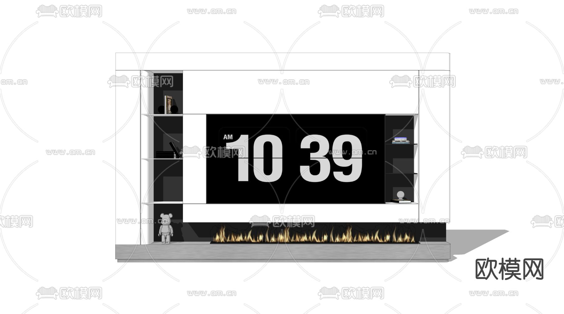 现代电视背景墙su模型下载（渲染图2）