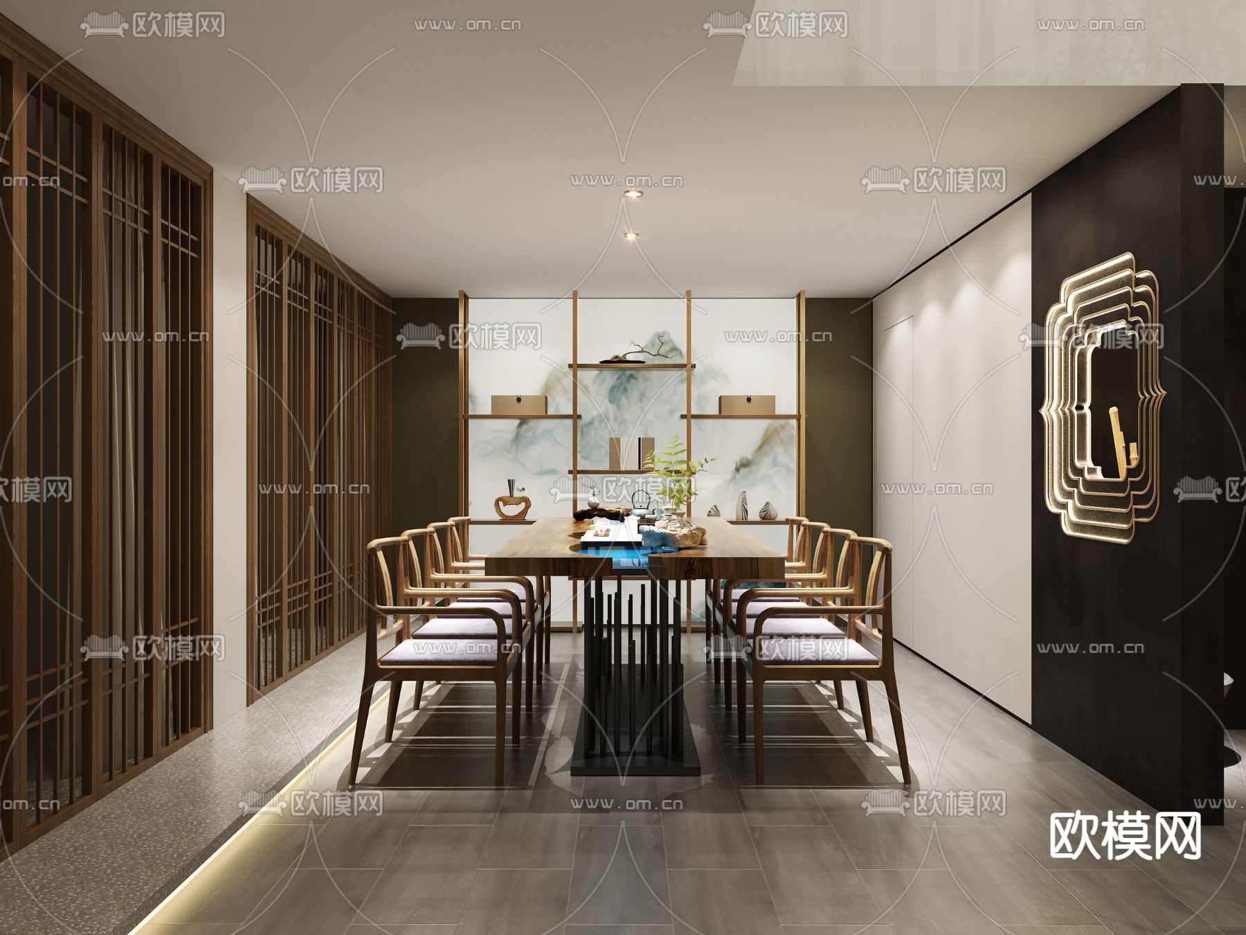 新中式茶馆su模型下载（渲染图1）