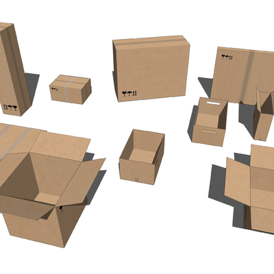  纸箱纸盒 快递盒 储物盒 牛皮纸箱su模型 