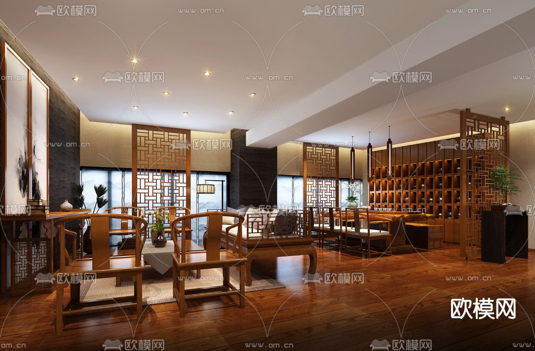新中式茶馆su模型下载（渲染图1）