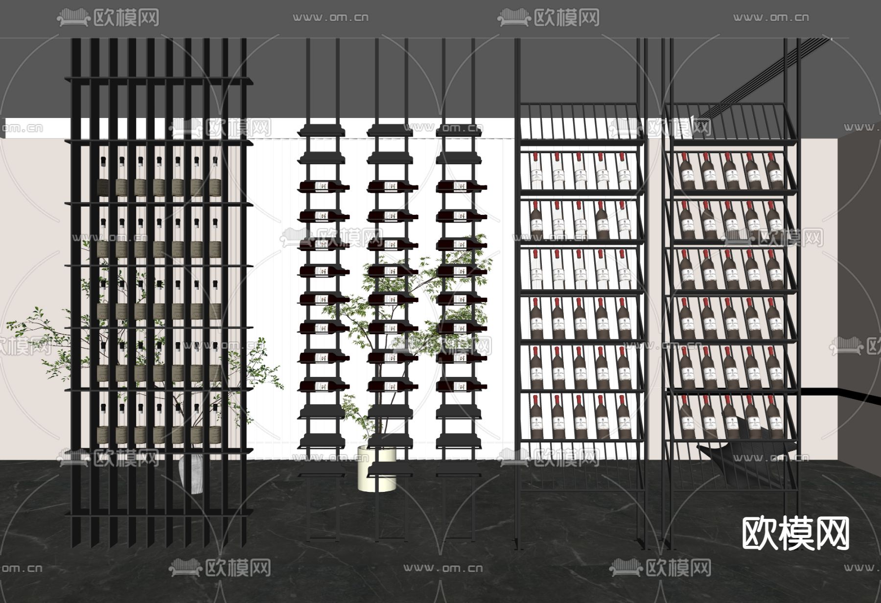 现代金属酒架su模型下载（渲染图2）