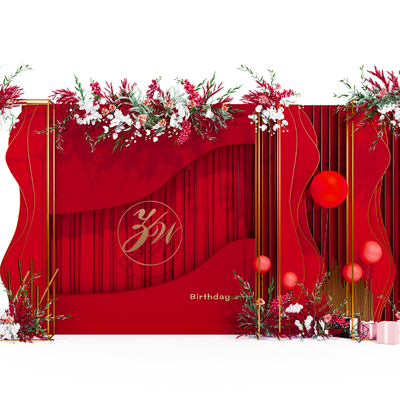  中国红婚庆舞台su模型 