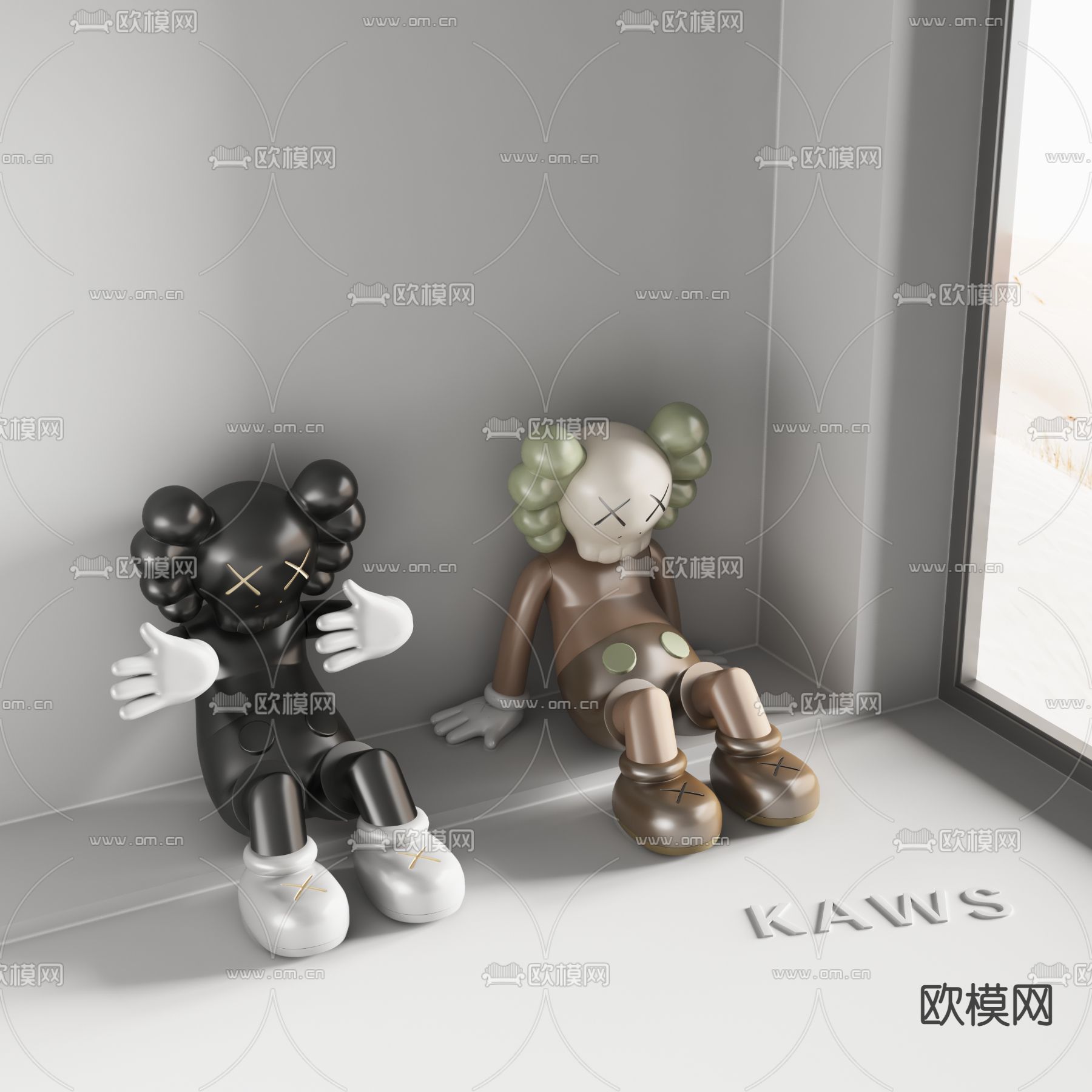现代KAWS潮玩雕塑su模型下载（渲染图1）