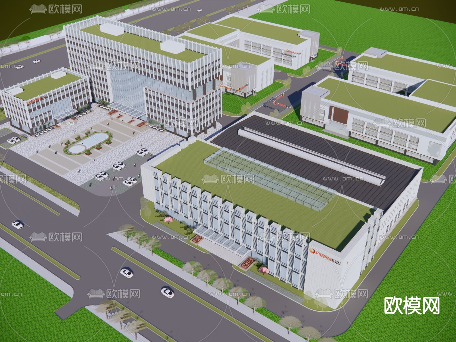 现代办公建筑产业园su模型下载（渲染图2）