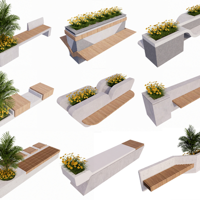  现代景观树池公共座椅su模型 