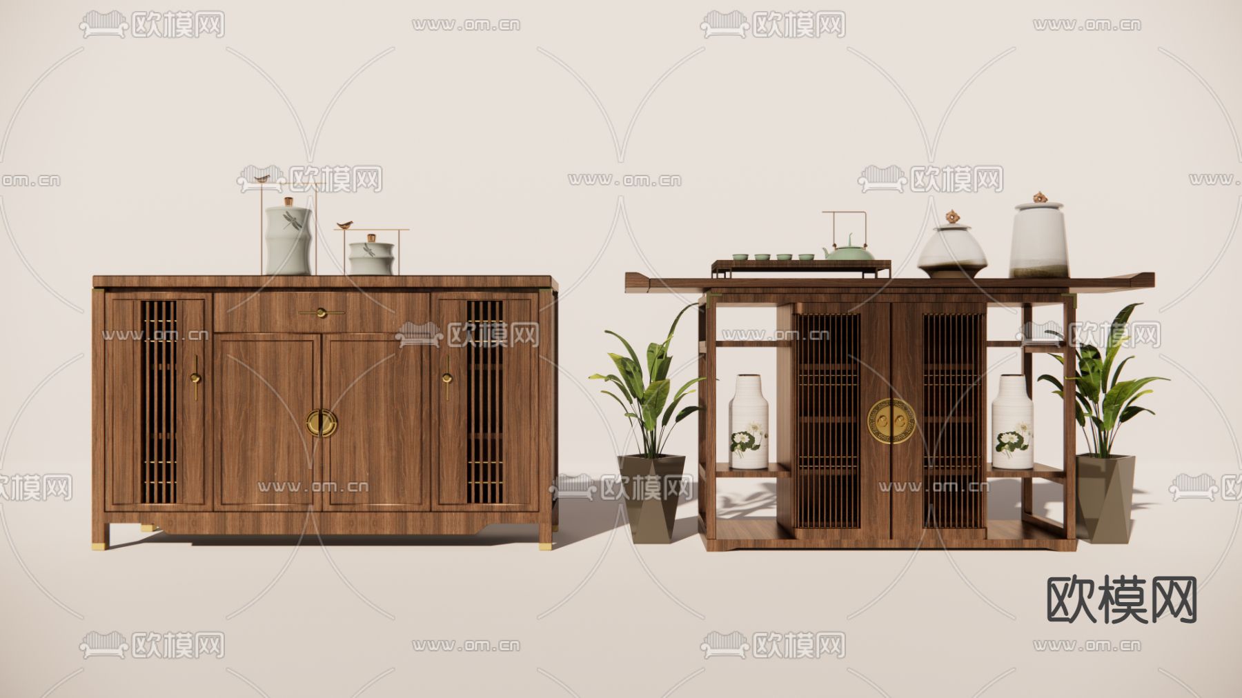 新中式餐边柜su模型下载_ID12237883_sketchup模型下载-欧模网