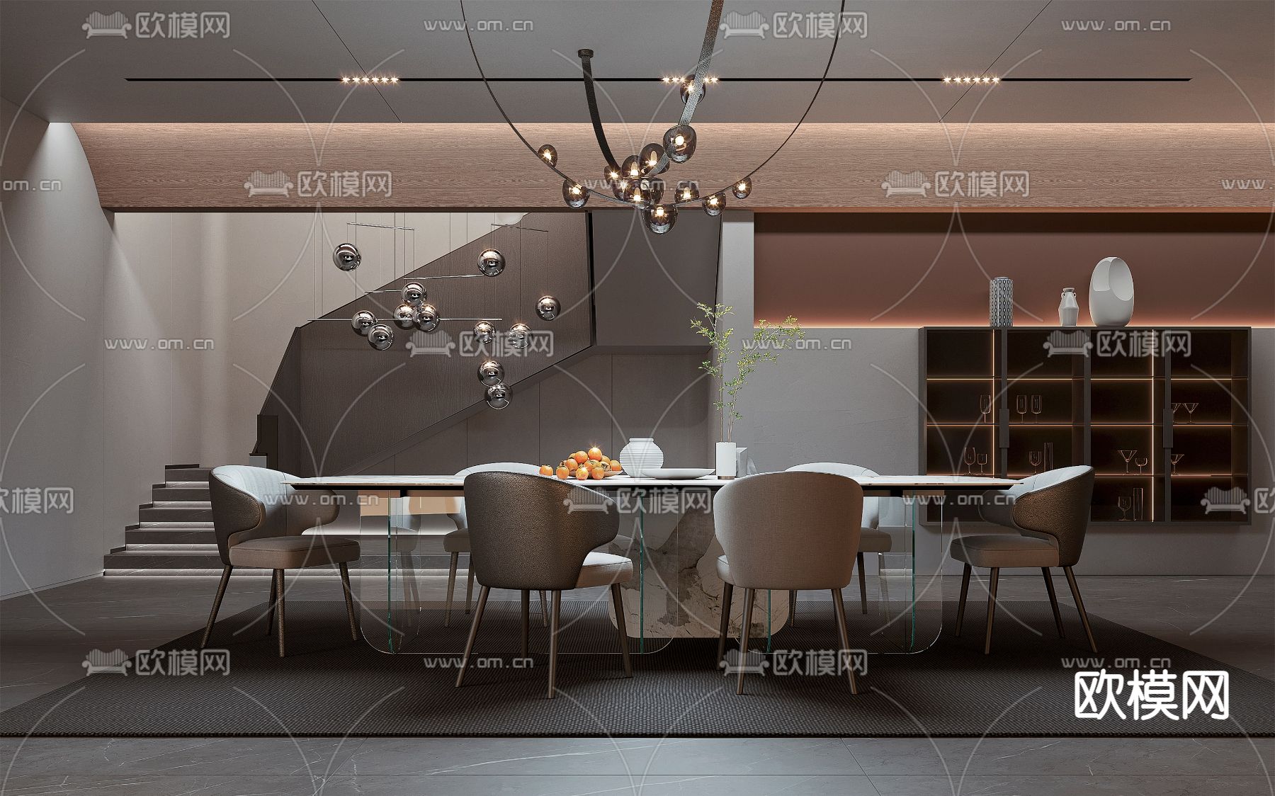 暗黑风餐厅3d模型下载_ID12234105_3dmax免费模型-欧模网