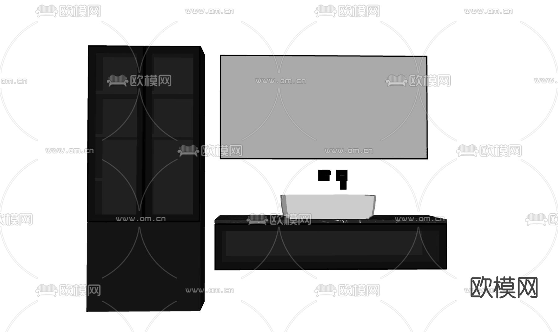 现代浴室柜 洗手台su模型