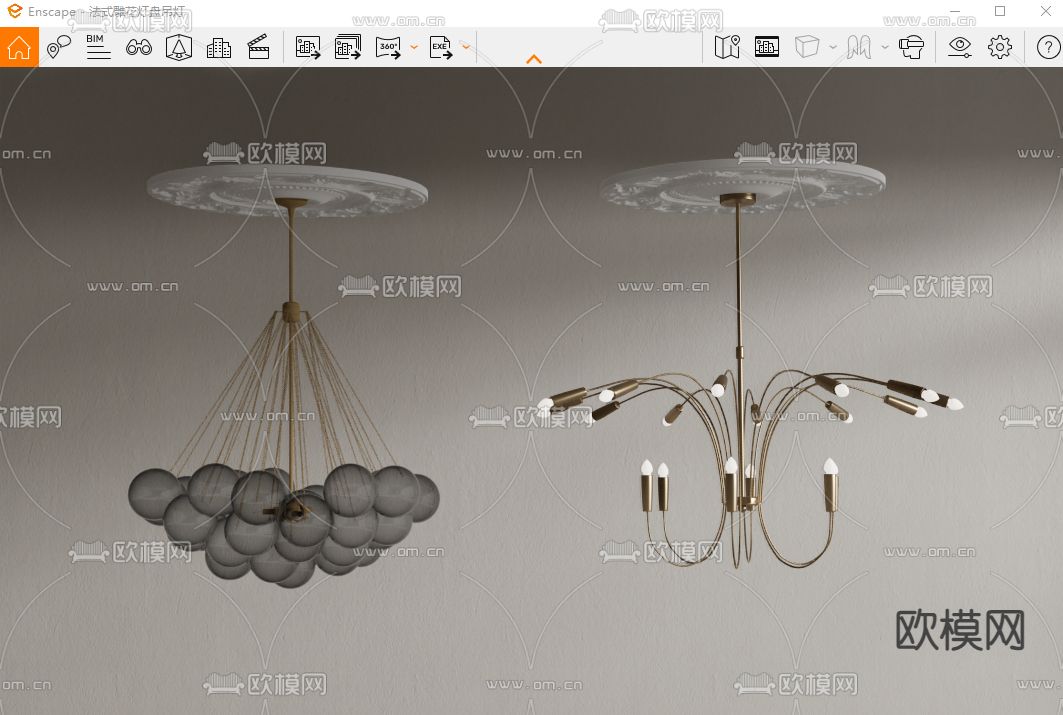 法式雕花 灯盘 吊灯 su模型下载（渲染图3）
