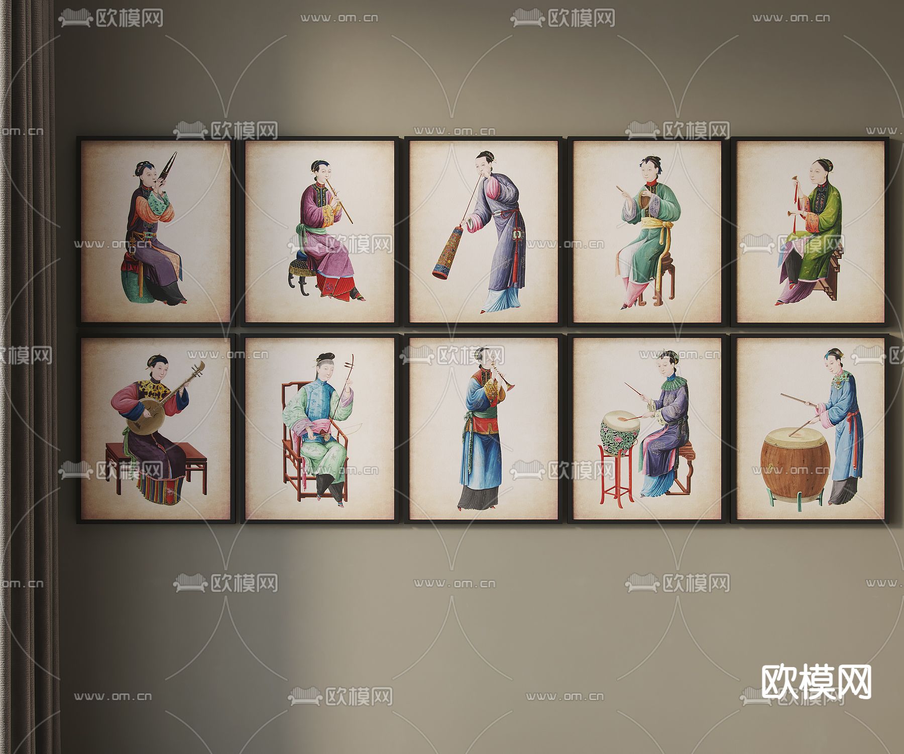 新中式装饰画 人物挂画su模型下载（渲染图1）