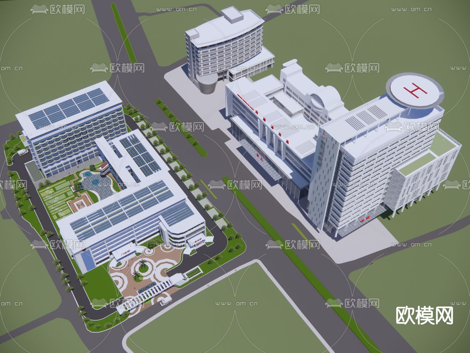 现代医院鸟瞰su模型下载（渲染图4）