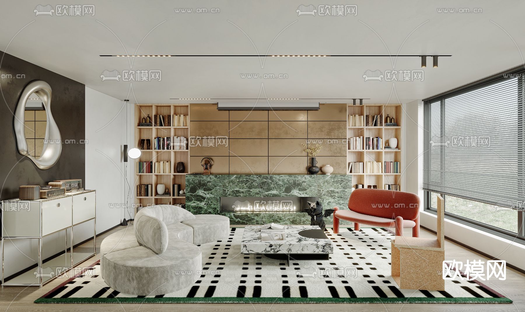 后现代客厅3d模型下载（渲染图1）