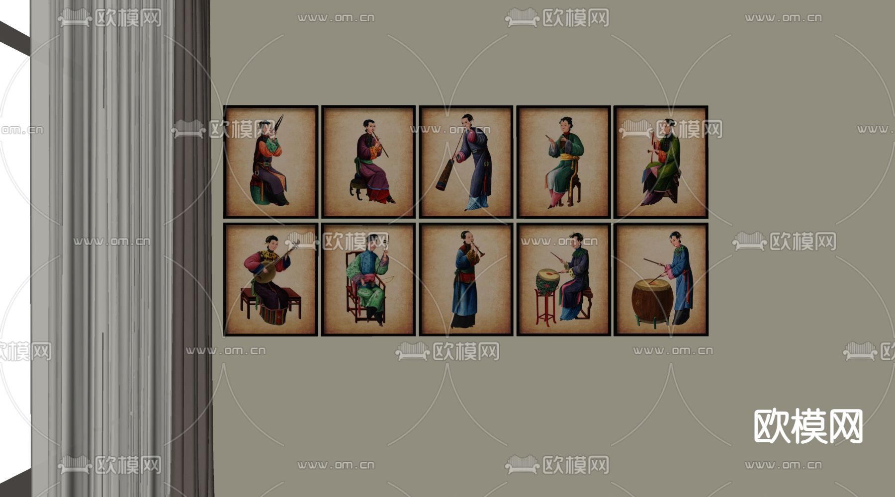 新中式装饰画 人物挂画su模型下载（渲染图2）