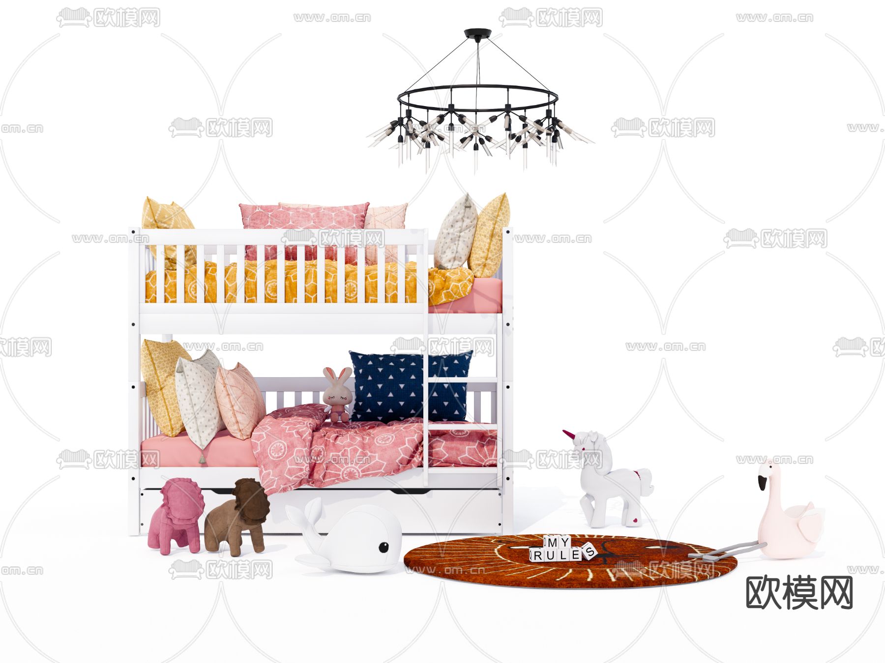 儿童床 双层床 上下床su模型下载（渲染图2）