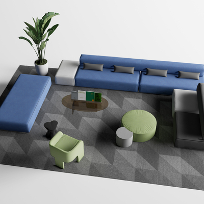  现代办公组合沙发su模型 