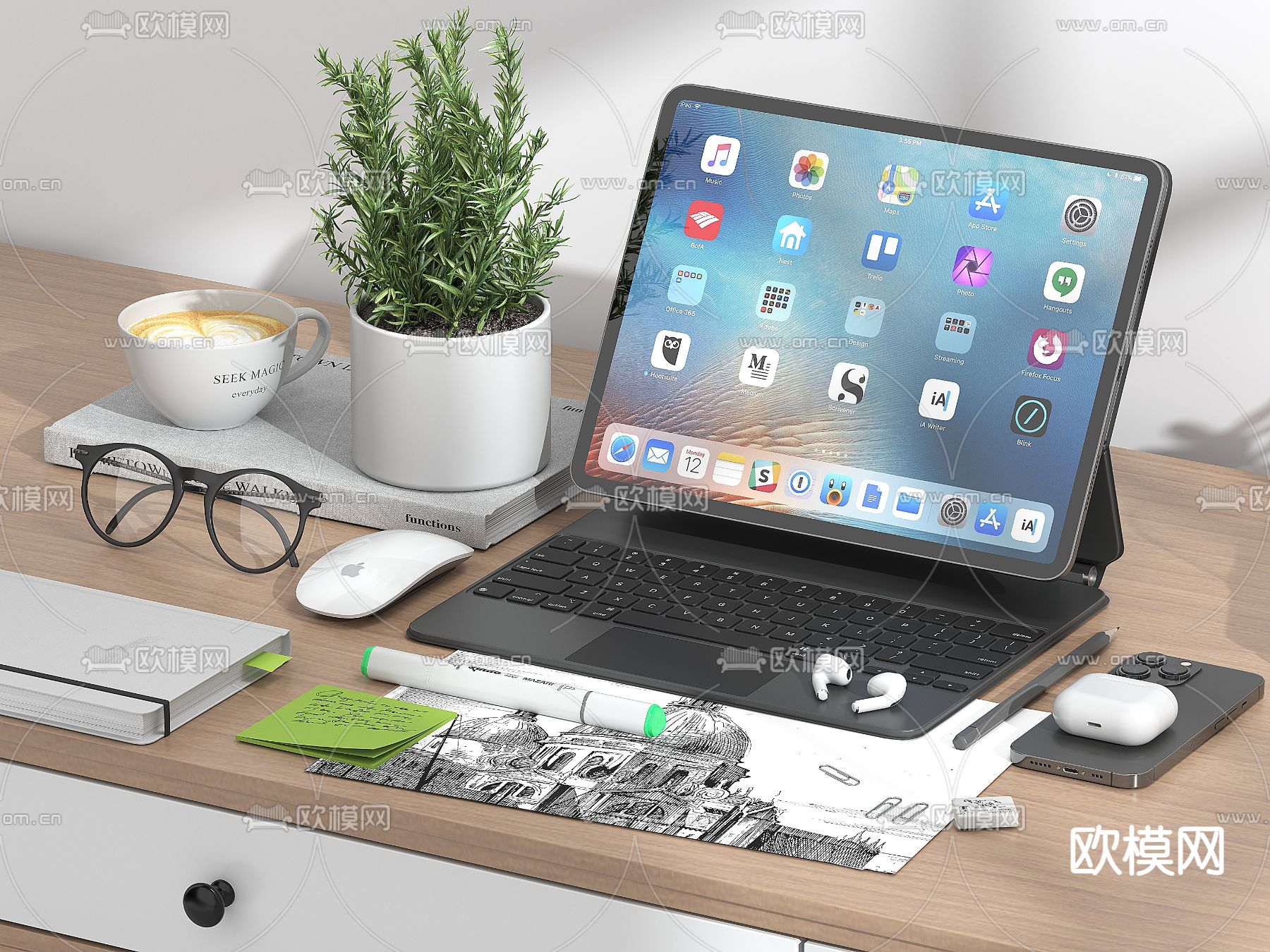 平板电脑 手机 耳机su模型下载（渲染图1）