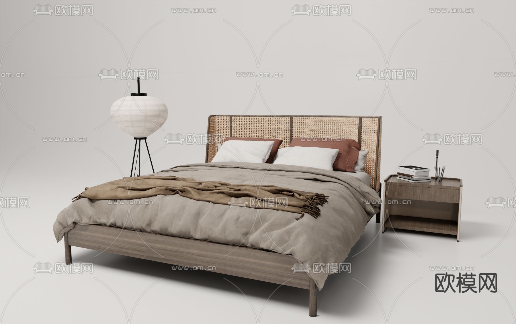 侘寂双人床su模型下载（渲染图1）