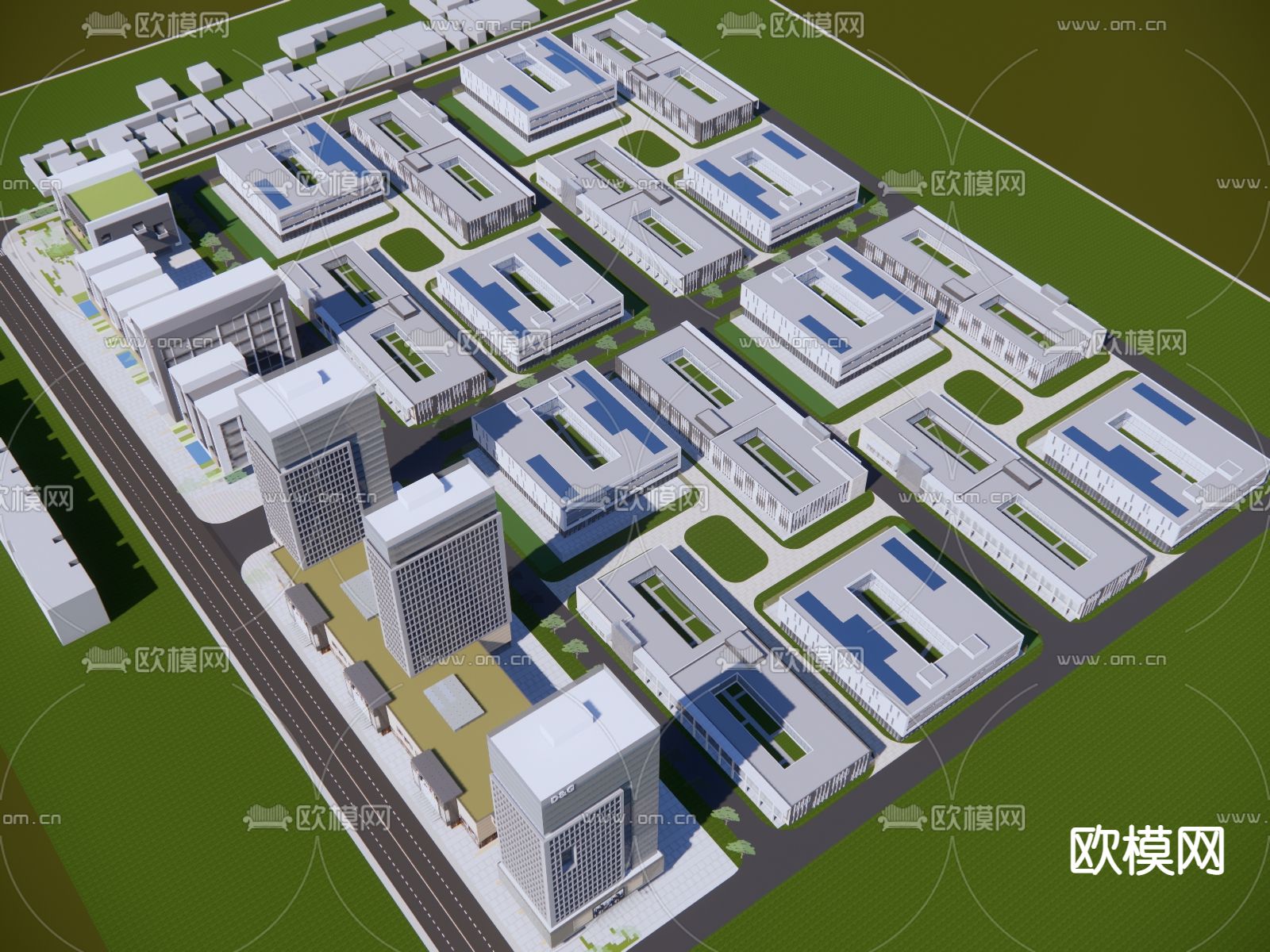 现代办公产业园鸟瞰su模型下载（渲染图4）