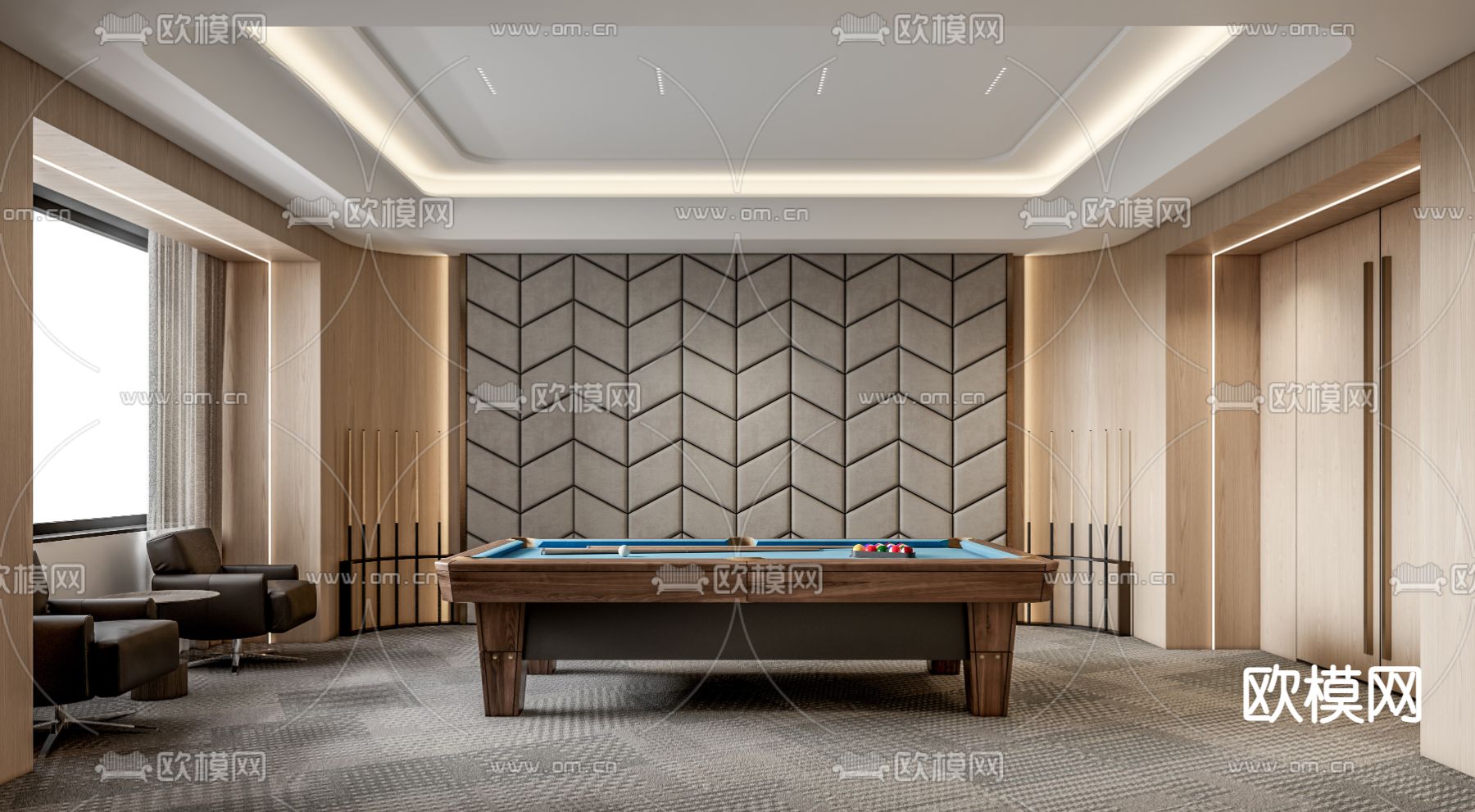 现代台球室su模型