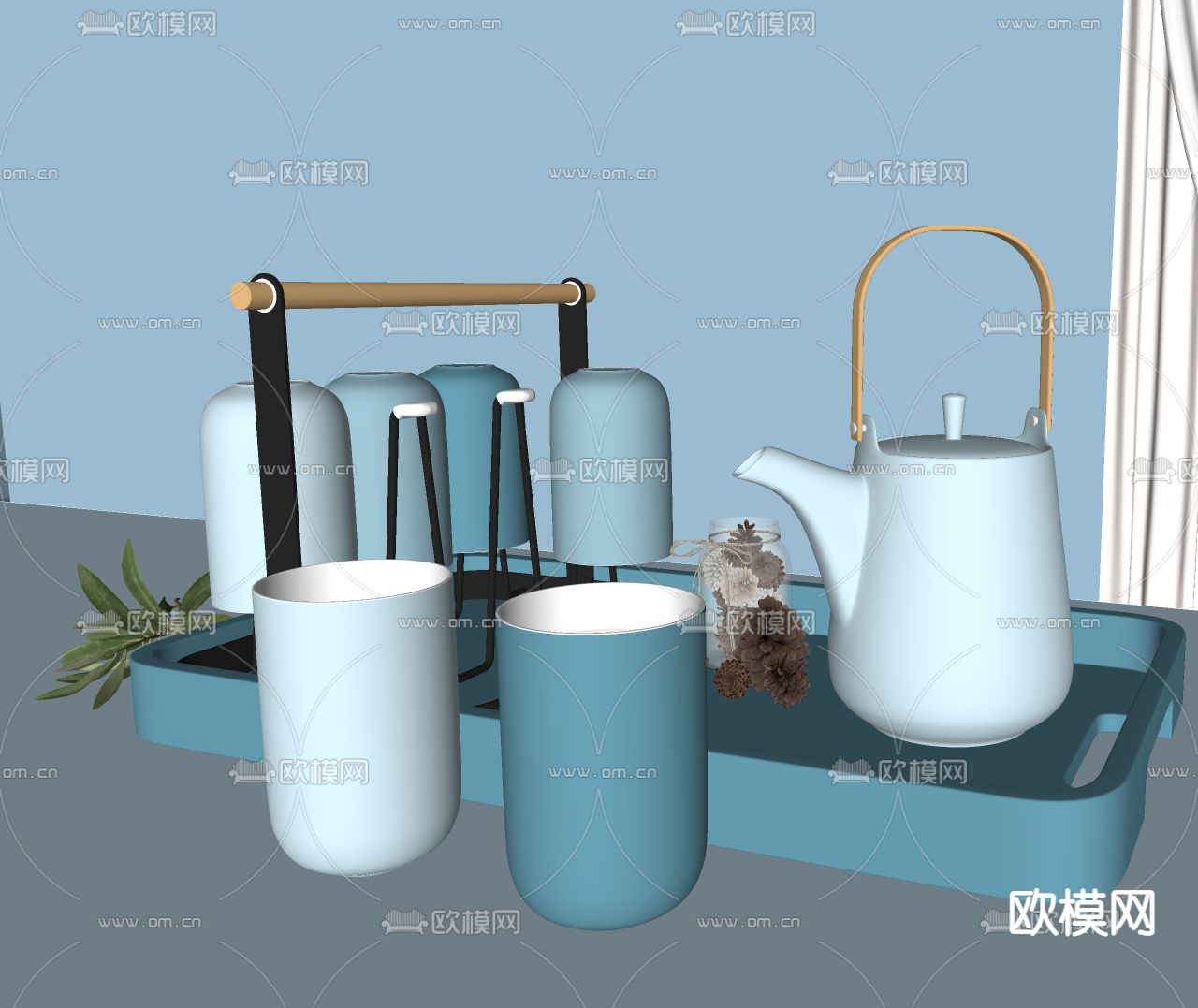 现代茶具su模型下载（渲染图2）