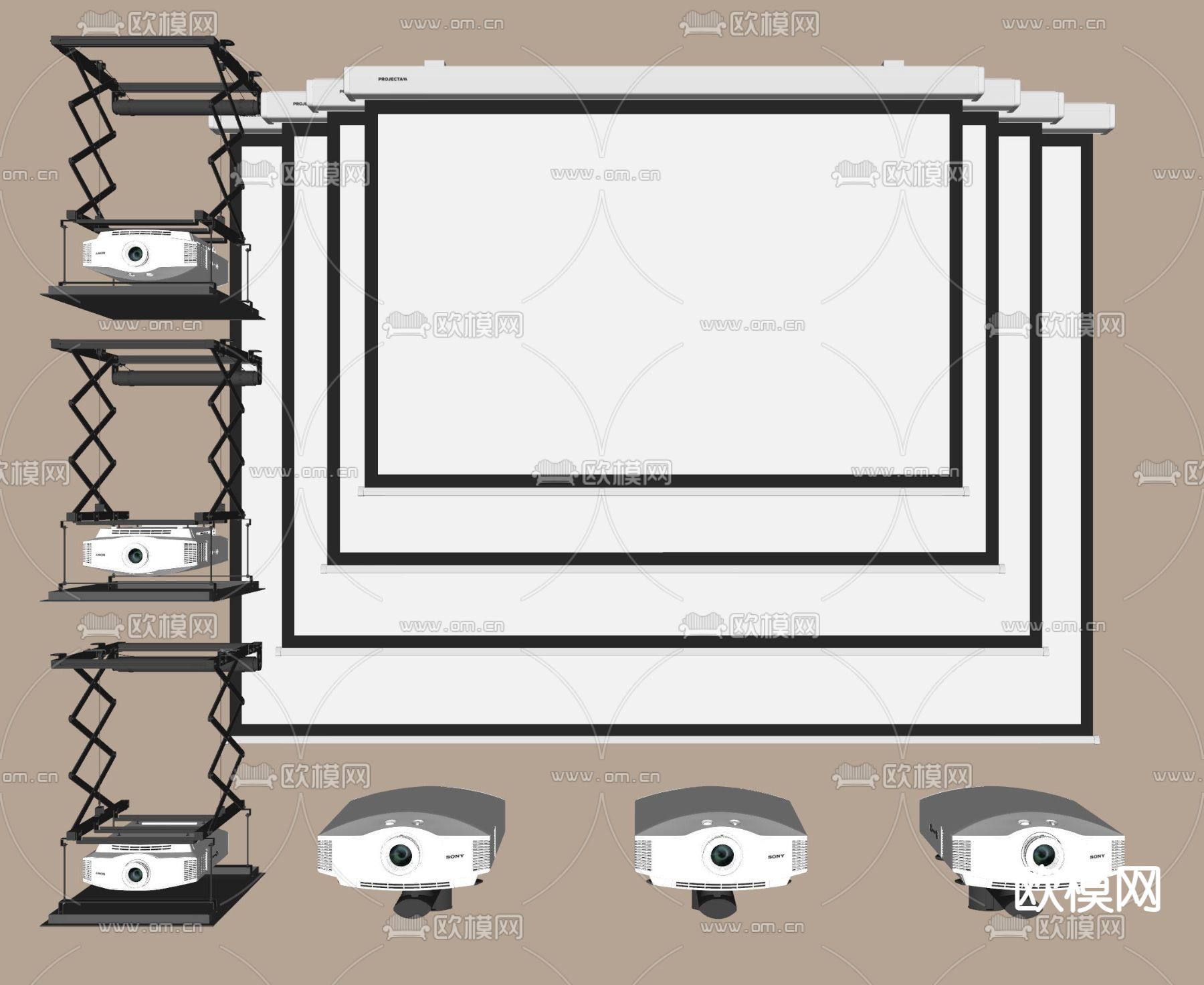 现代投影仪 投影幕布su模型下载（渲染图2）