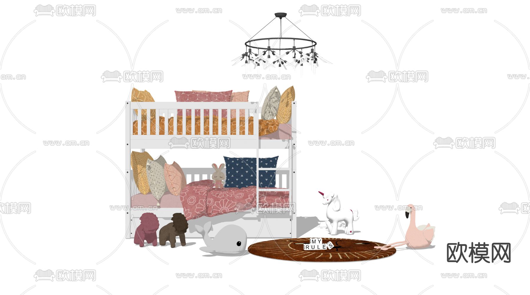 儿童床 双层床 上下床su模型下载（渲染图3）