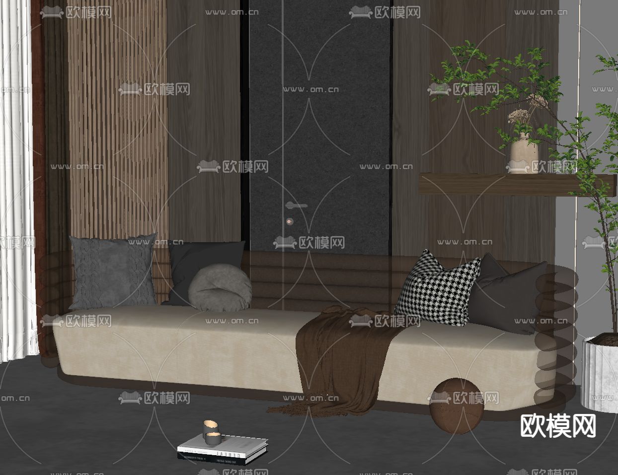 现代亚克力沙发su模型下载（渲染图2）