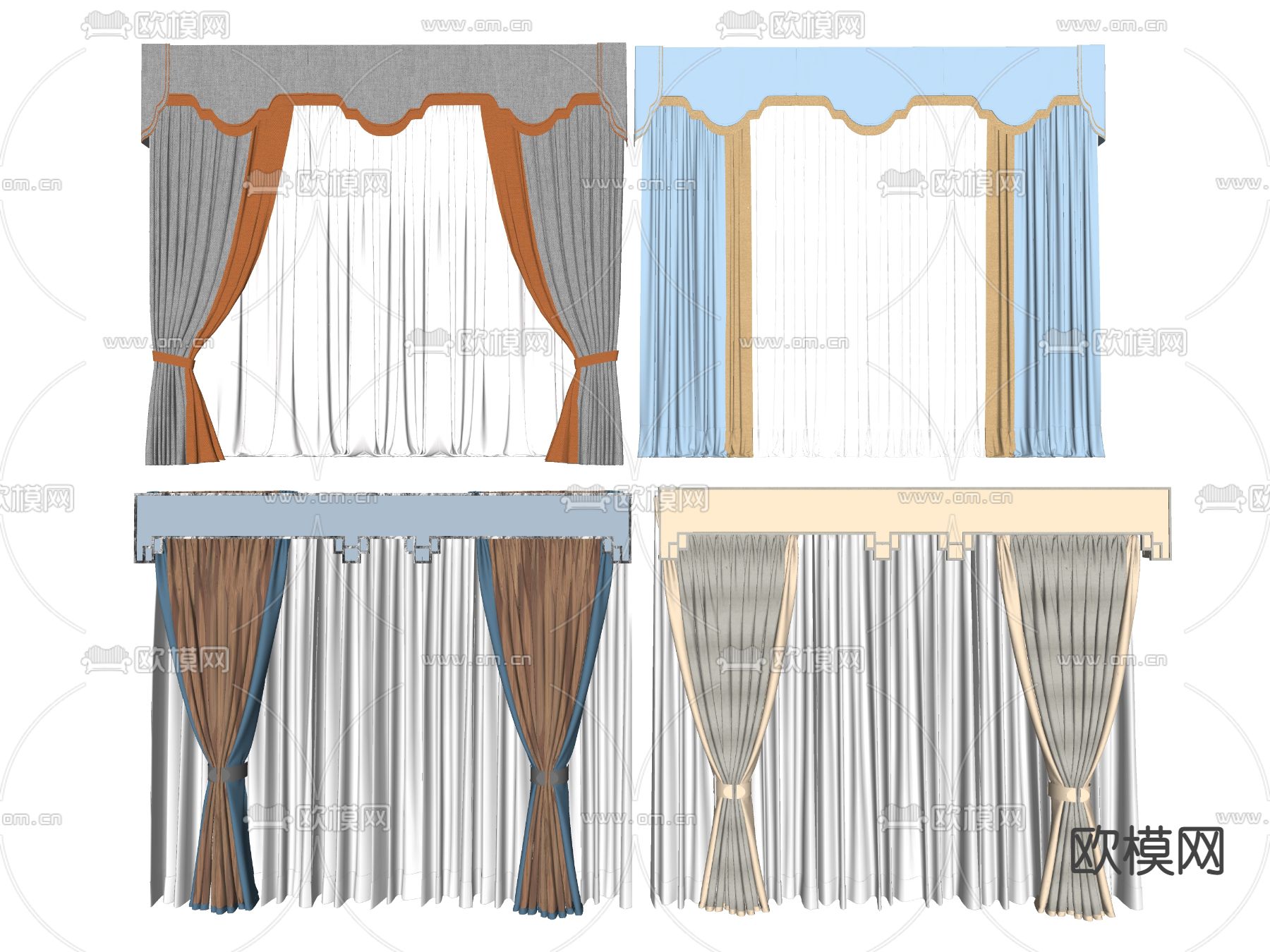 中式窗帘 布帘su模型下载（渲染图2）