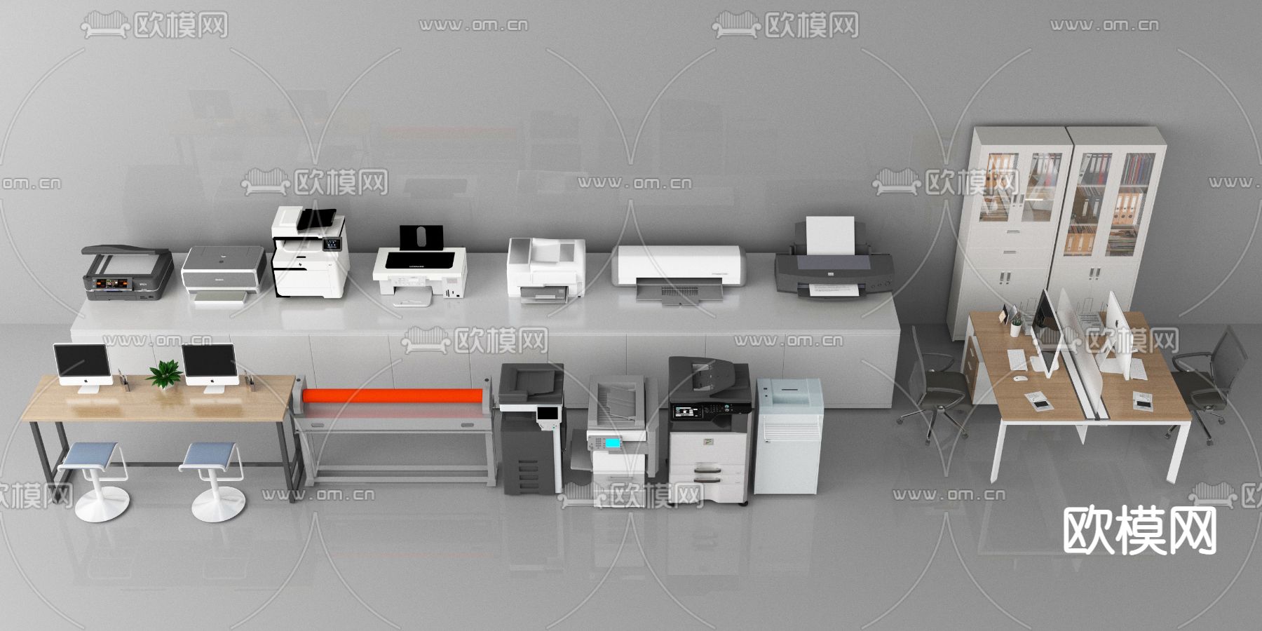 现代办公设备 打印机 案柜su模型下载（渲染图1）