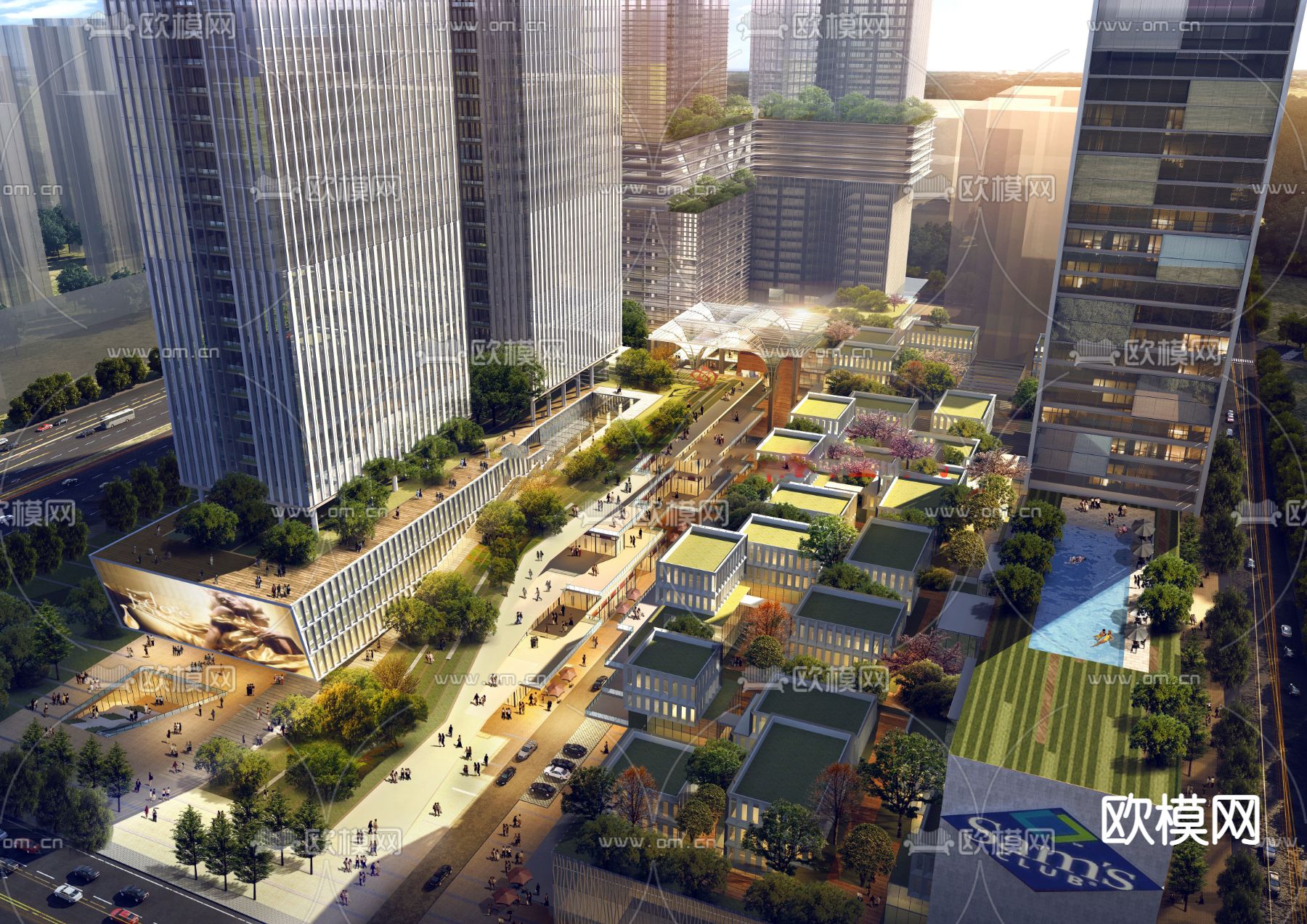 商业街 商业综合体su模型下载（渲染图1）