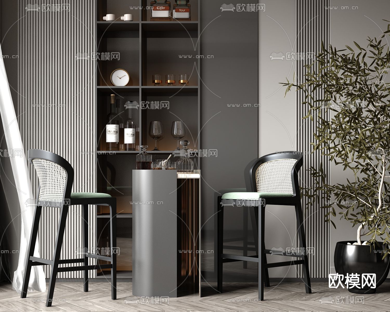 新中式吧台椅 吧椅3d模型下载