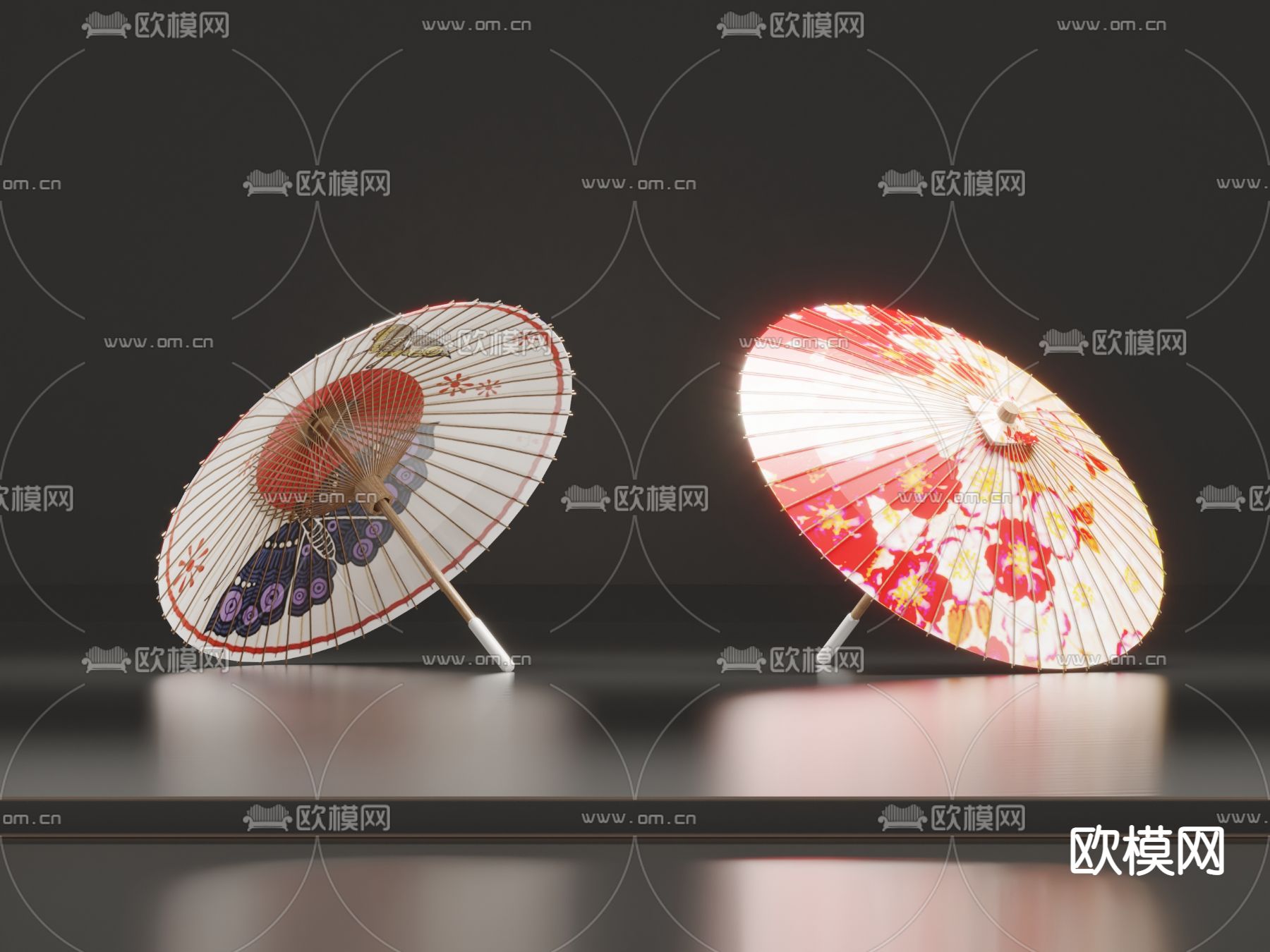 日式雨伞 油纸伞su模型下载（渲染图1）