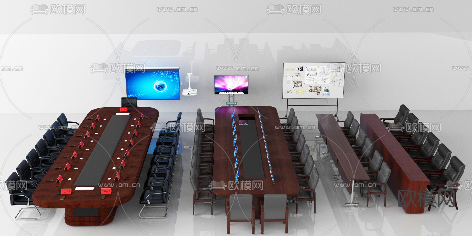 现代会议桌椅su模型下载（渲染图1）