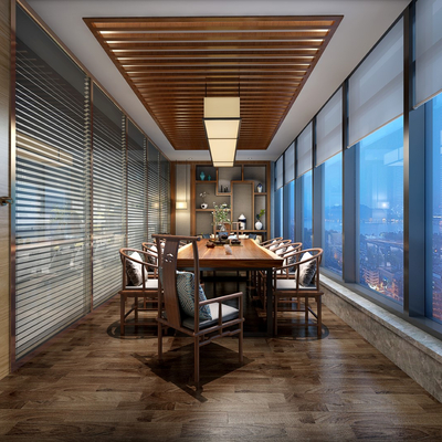  新中式接待室 茶室su模型 