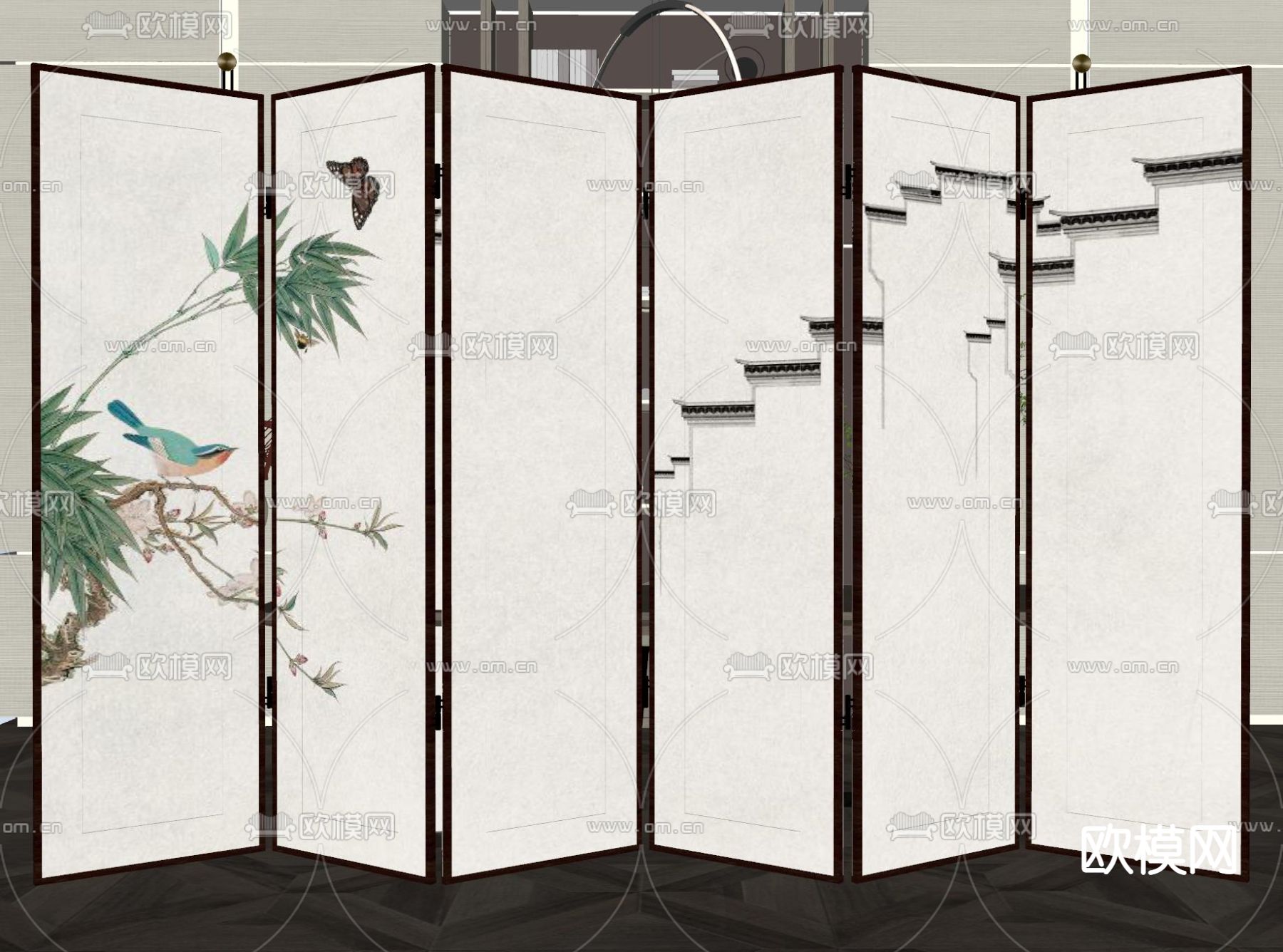 新中式屏风 隔断su模型下载（渲染图2）