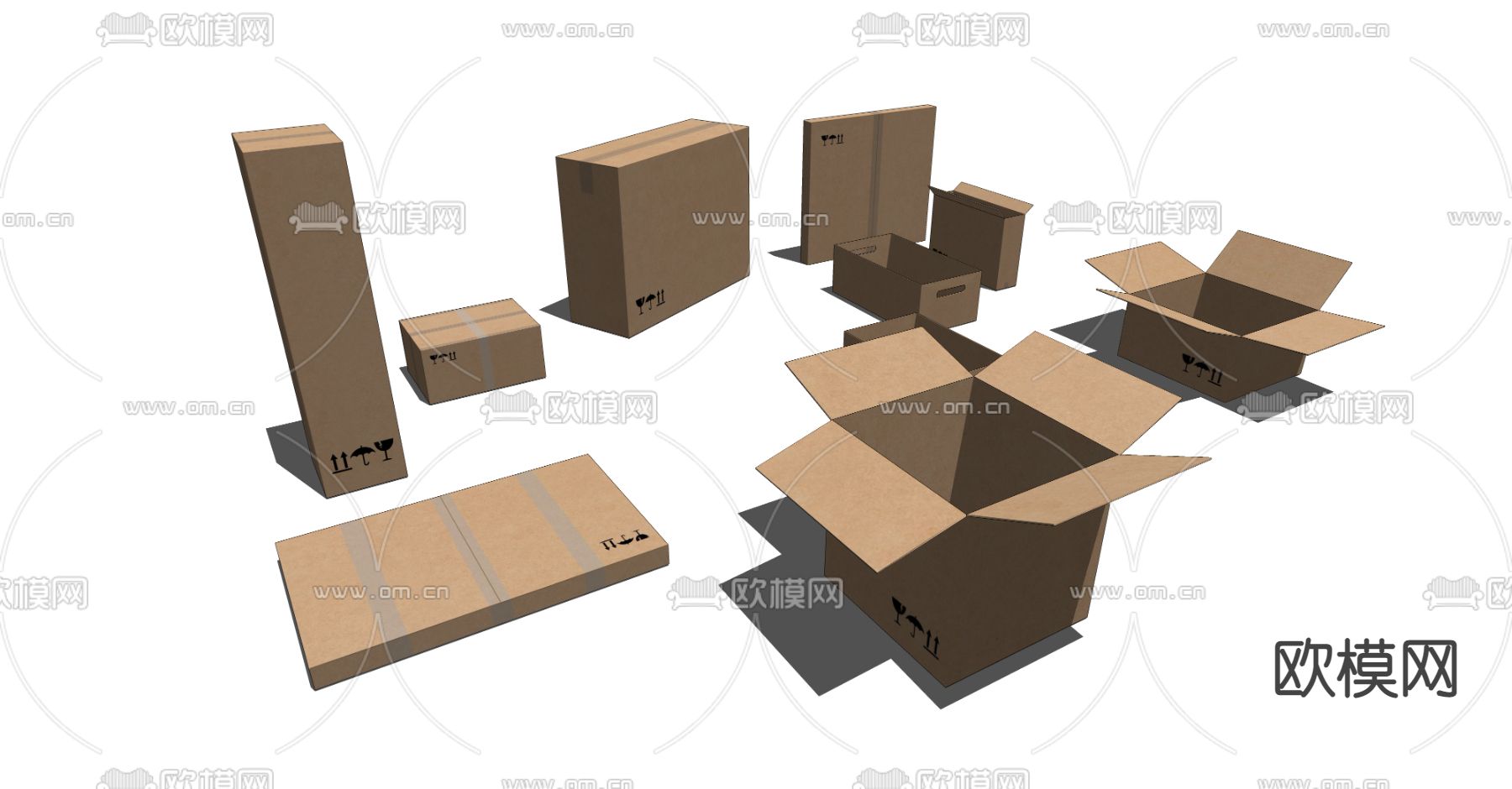 纸箱纸盒 快递盒 储物盒 牛皮纸箱su模型下载（渲染图2）