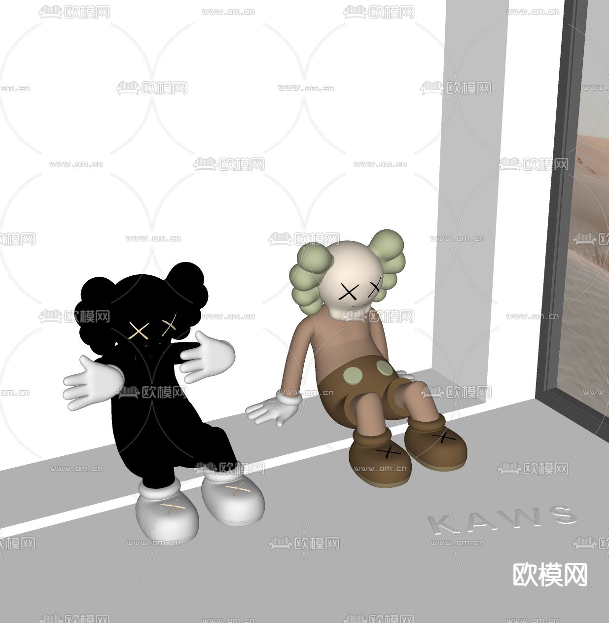 现代KAWS潮玩雕塑su模型下载（渲染图2）