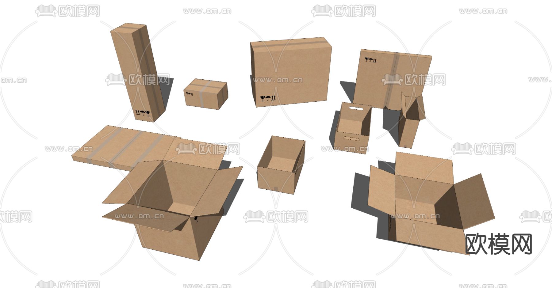 纸箱纸盒 快递盒 储物盒 牛皮纸箱su模型下载（渲染图1）