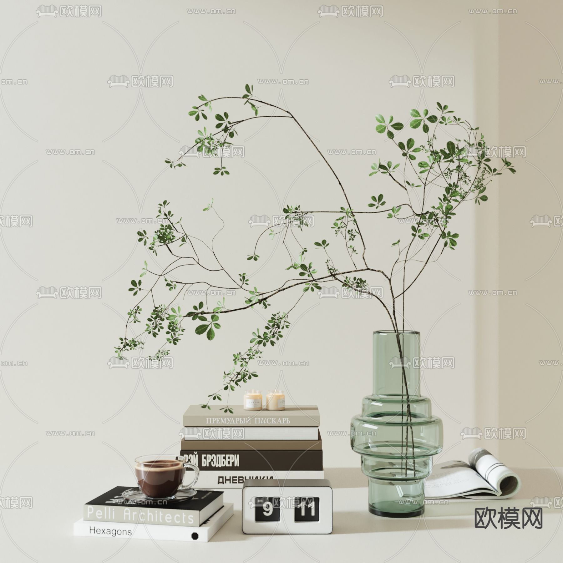 水培绿植花瓶 香薰闹钟 摆件3d模型下载