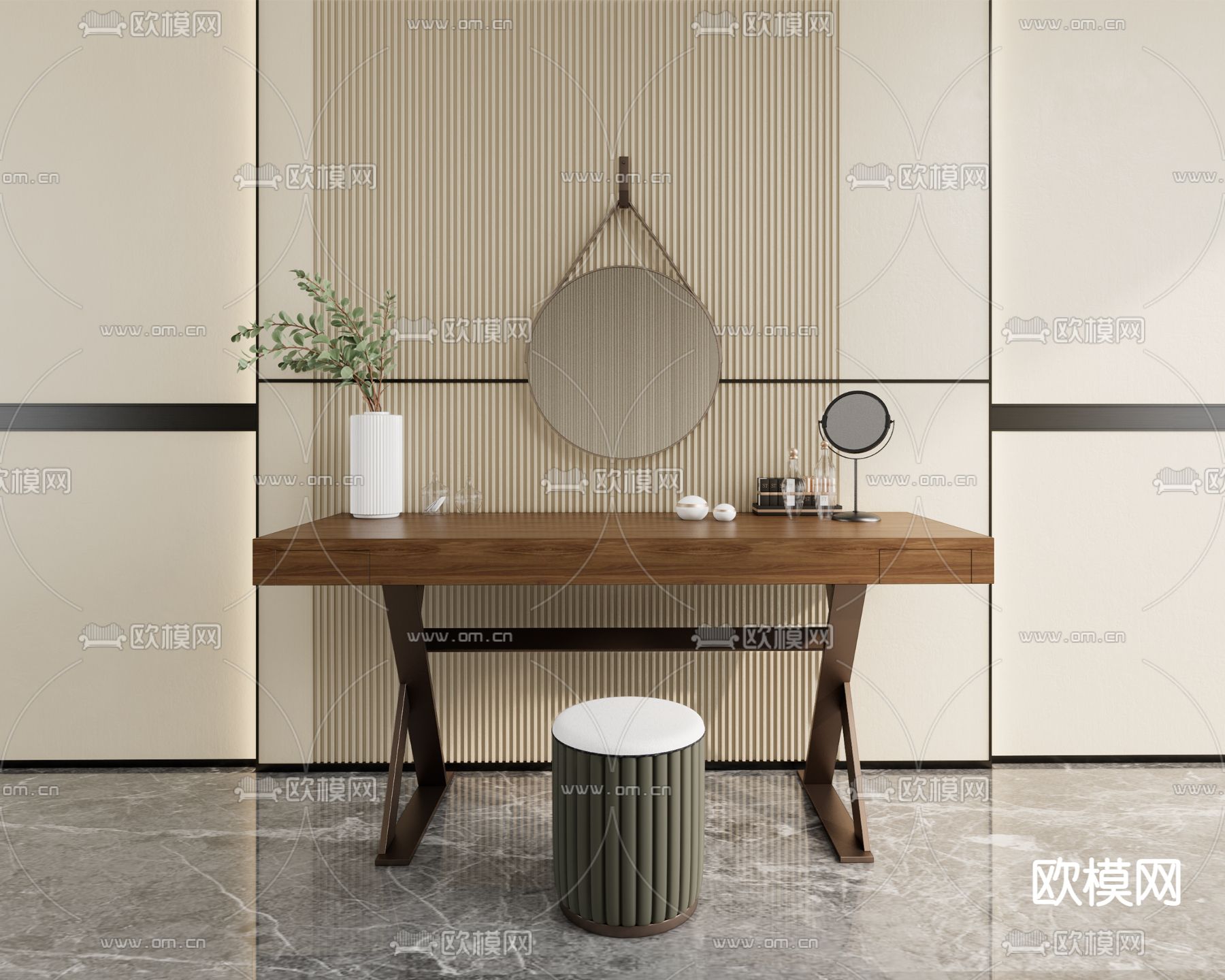 现代梳妆台su模型下载（渲染图1）