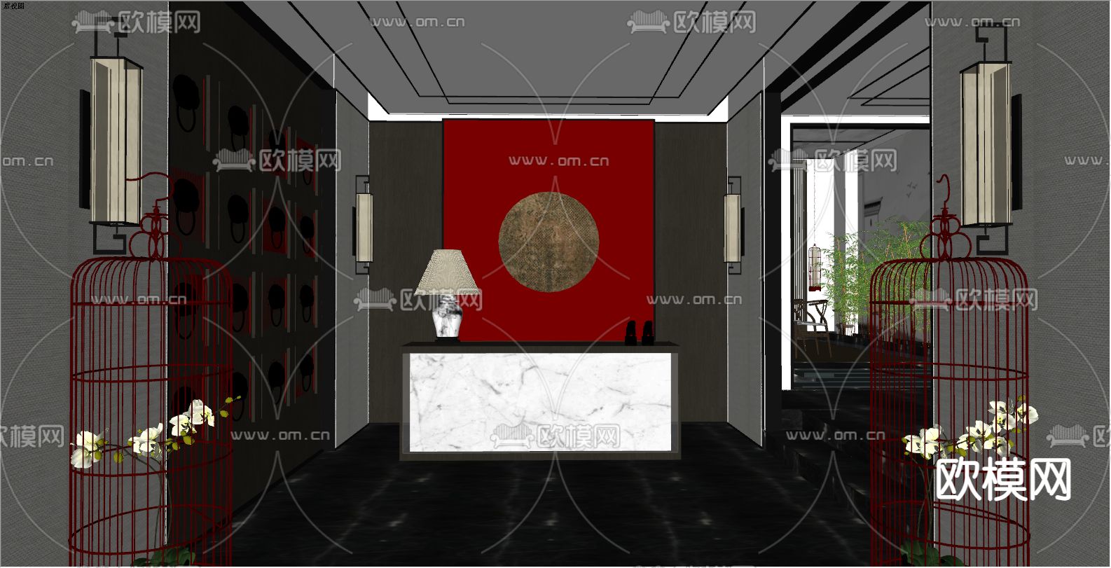 新中式茶馆su模型下载（渲染图3）