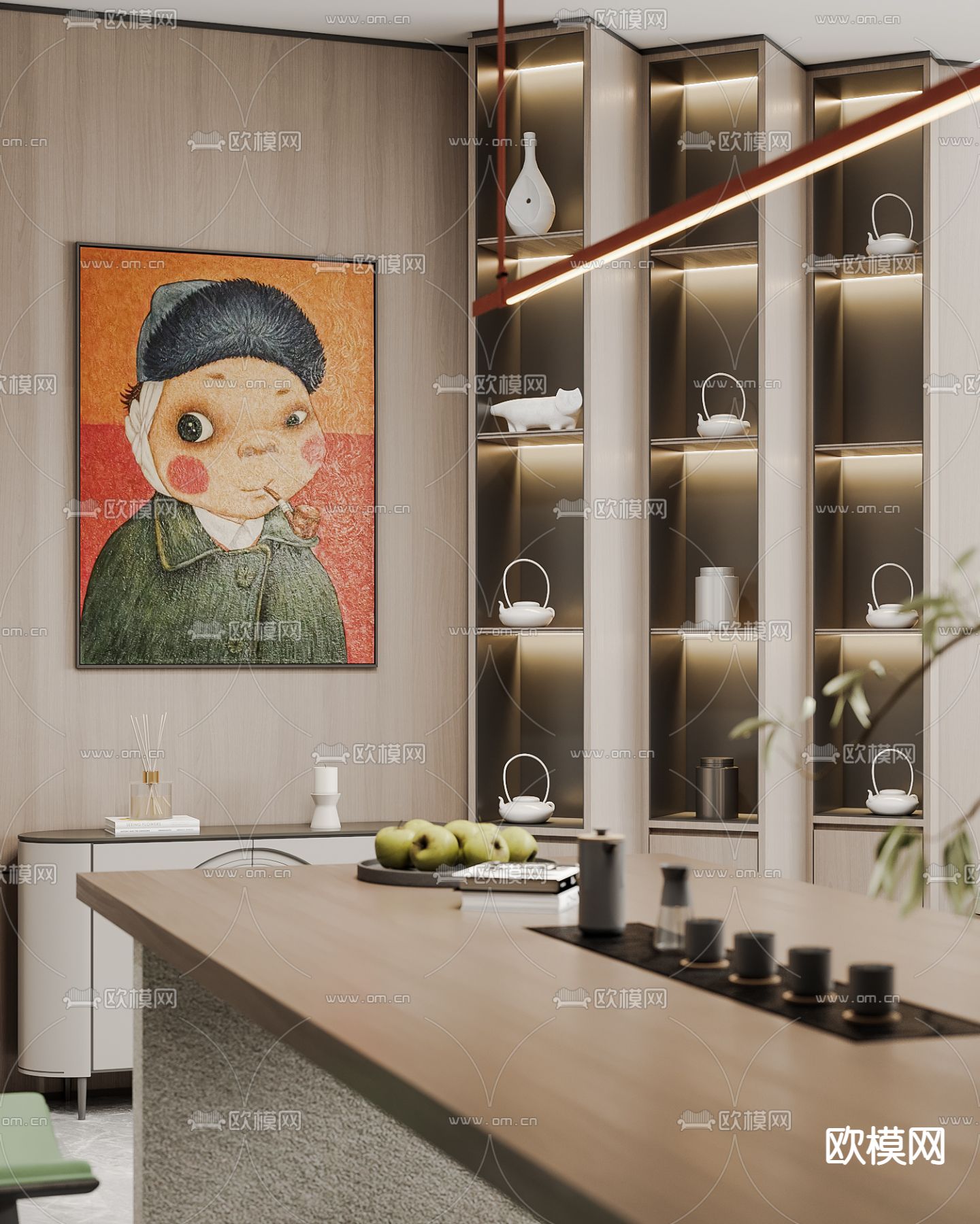 新中式茶室3d模型下载（渲染图2）