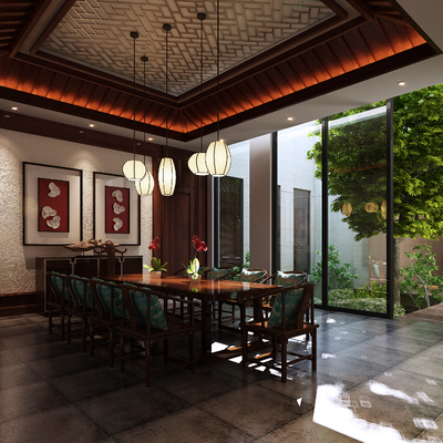  新中式茶馆su模型 